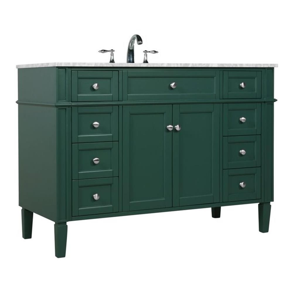 Elegant Decor Park Avenue 48″ Metal MDF Marble Single Bathroom Vanity in Green