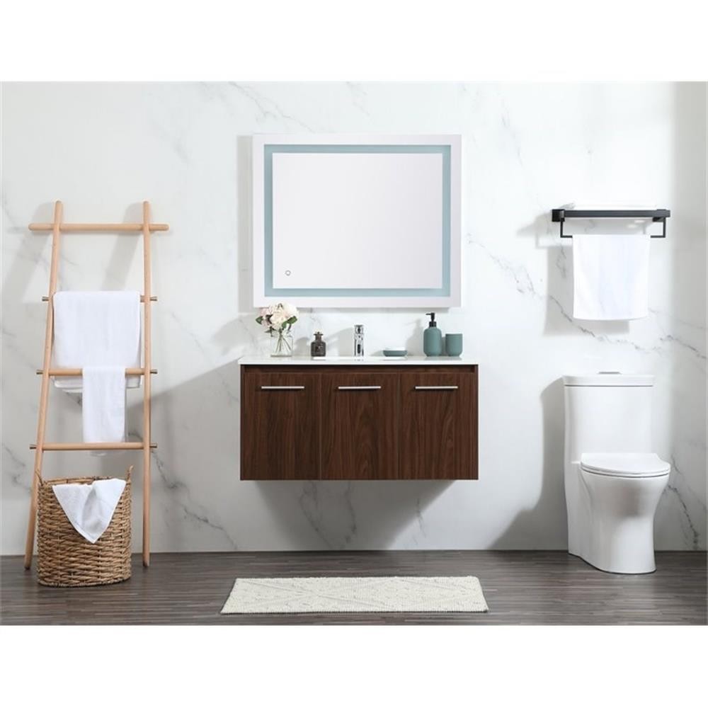 Elegant Decor Penn 40″ Aluminum Alloy MDF Single Bathroom Vanity in Walnut