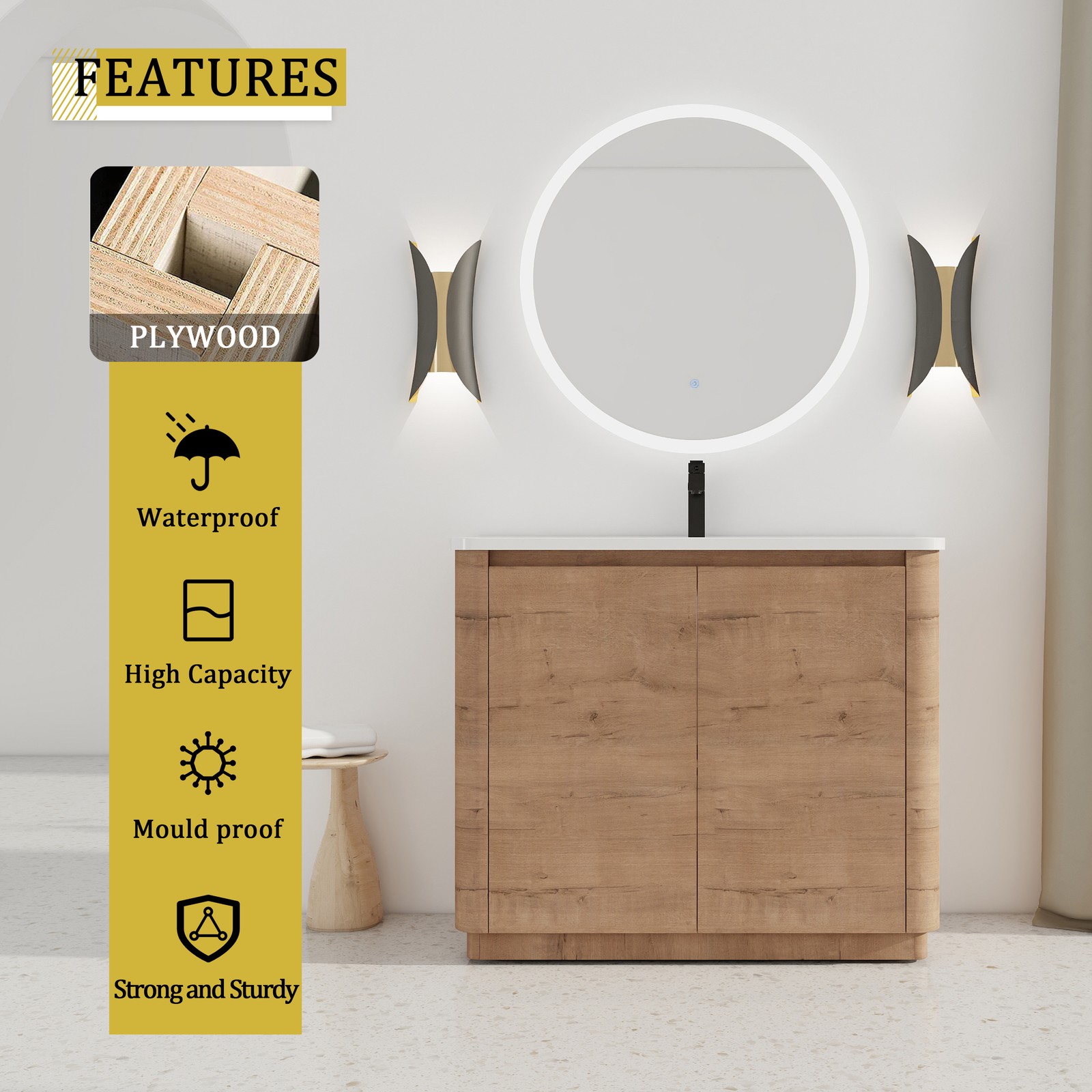 40 inch Freestanding Bathroom Vanity with Ceramic Sink Adjustable Shelf Plywood