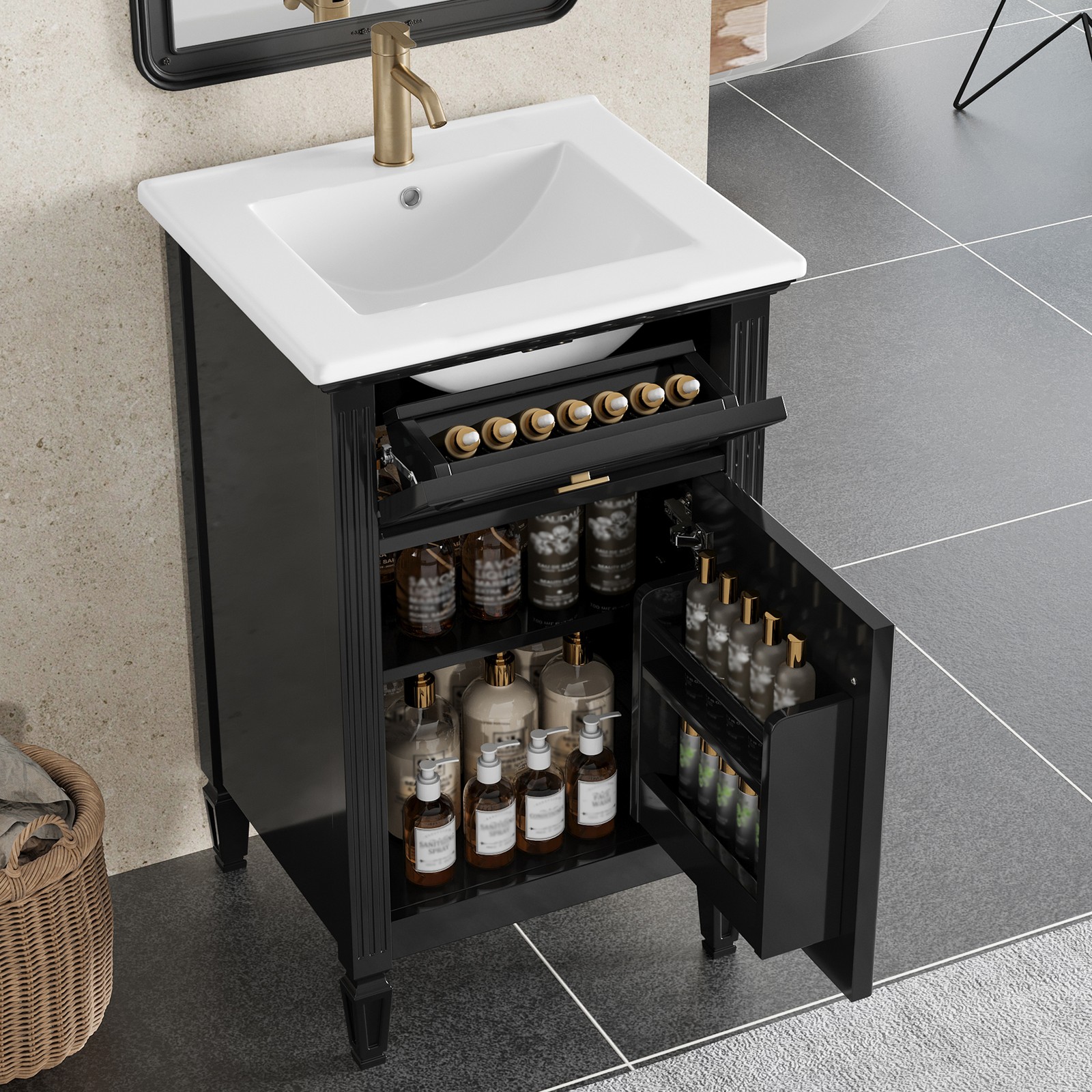 20″ Bathroom Vanity w/Ceramic Sink Modern Storage Cabinet w/Adjustable Shelf
