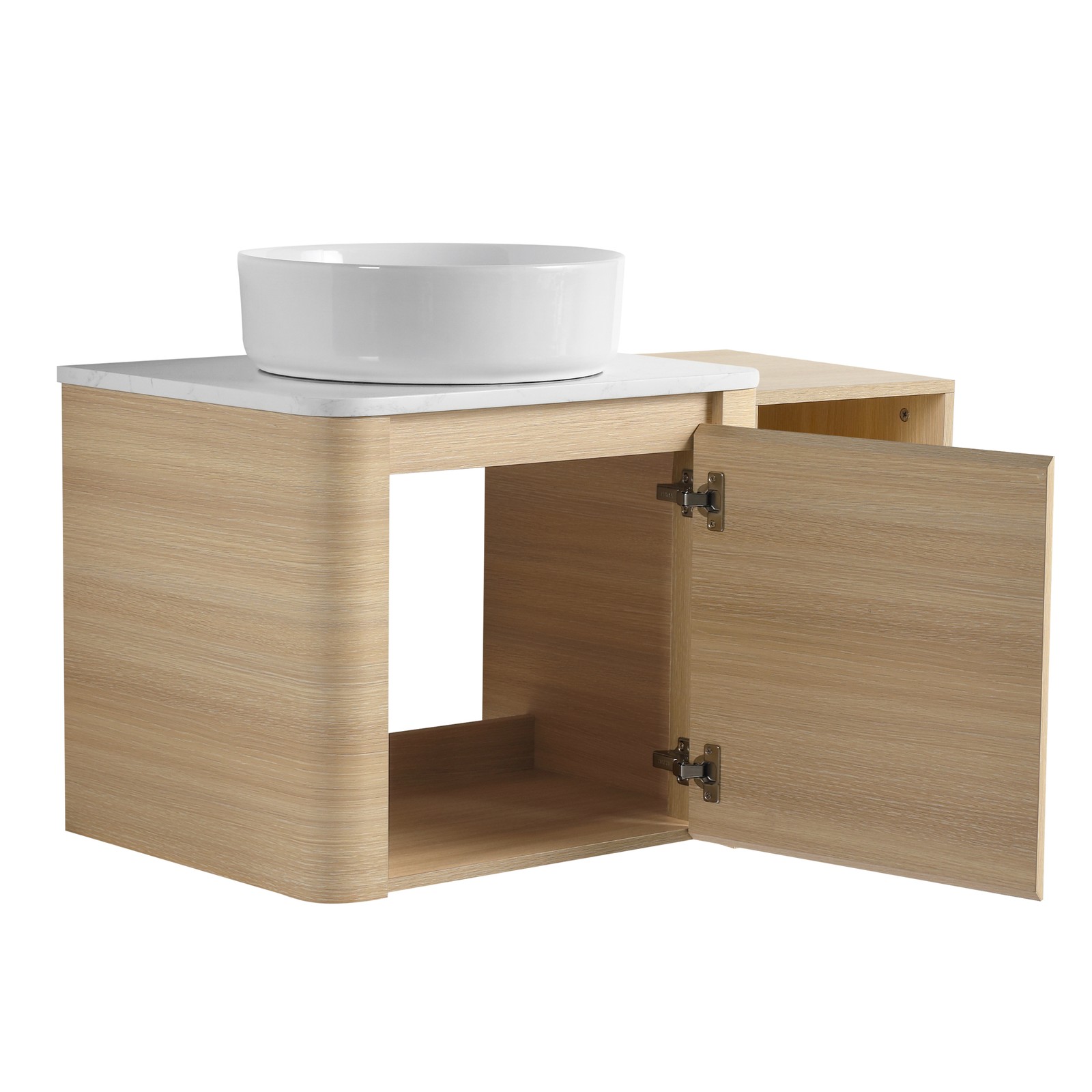 36in Plywood Floating Bathroom Vanity W/White Ceramic Basin Sink Storage Shelves