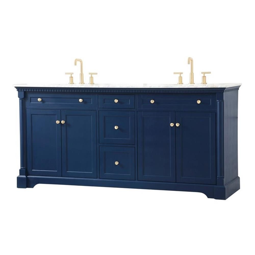 Elegant Decor Clarence 72″ Solid Wood and Metal Double Bathroom Vanity in Blue