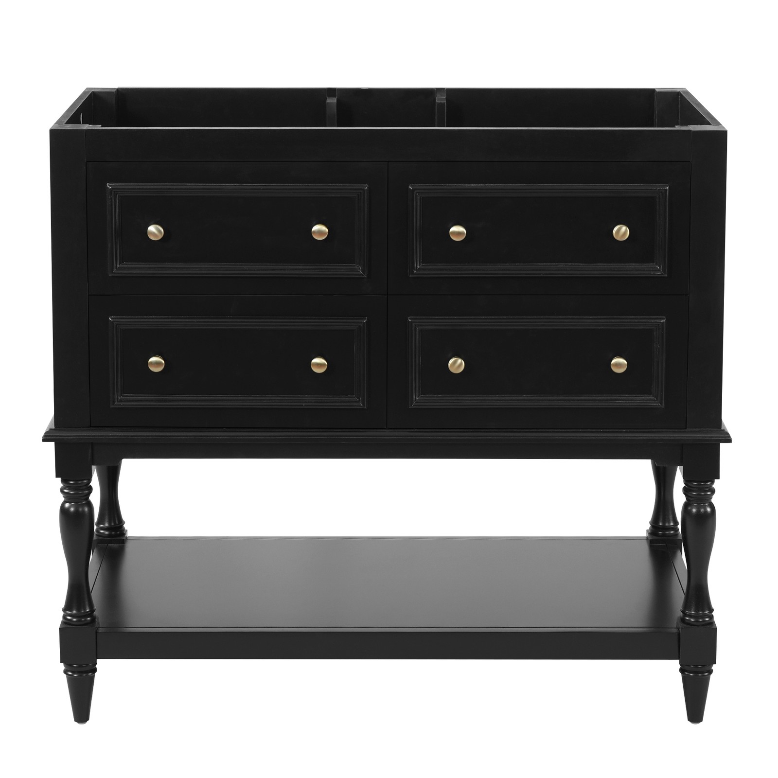 36″ Bathroom Vanity Cabinet with 4 Drawers, Solid Wood Frame, Black