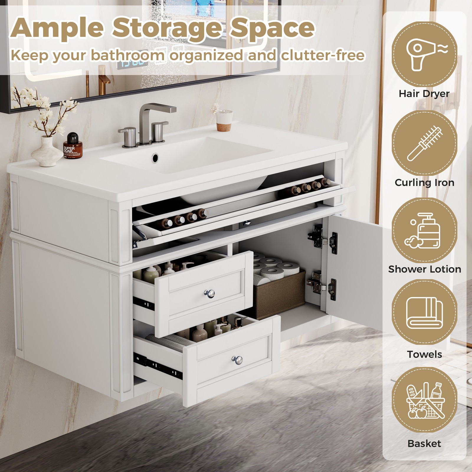FUNIDEE 36inch Floating Bathroom Vanity Set Storage Cabinet with Sink Combo