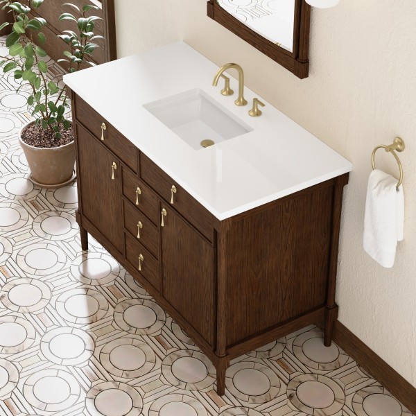 48″ James Martin Kinnsden D680-V48-SBK-3WZ Vanity Cabinet White Zeus Top