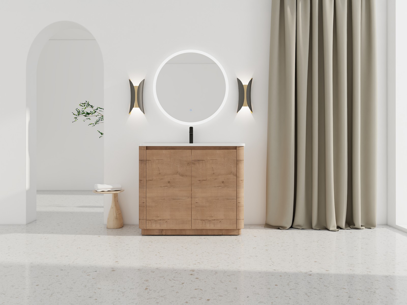 40 inch Freestanding Bathroom Vanity with Ceramic Sink Adjustable Shelf Plywood