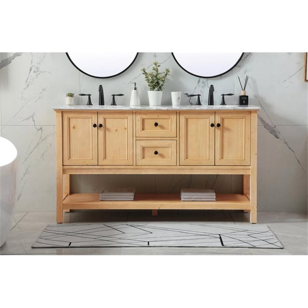 Elegant Decor Metropolis 60″ Aluminum MDF Double Bathroom Vanity in Natural Wood