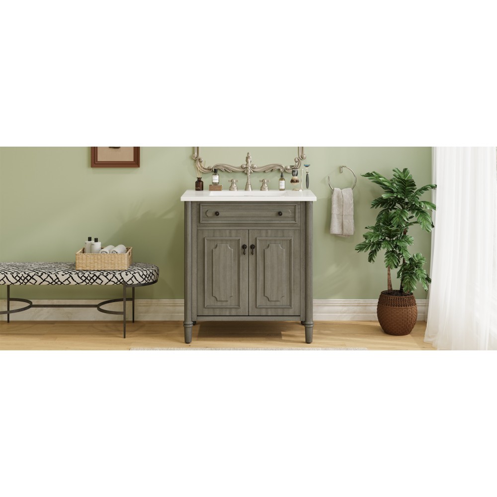 30In Bathroom Vanity with Sink Rustic Bathroom Cabinet with Soft Close Doors