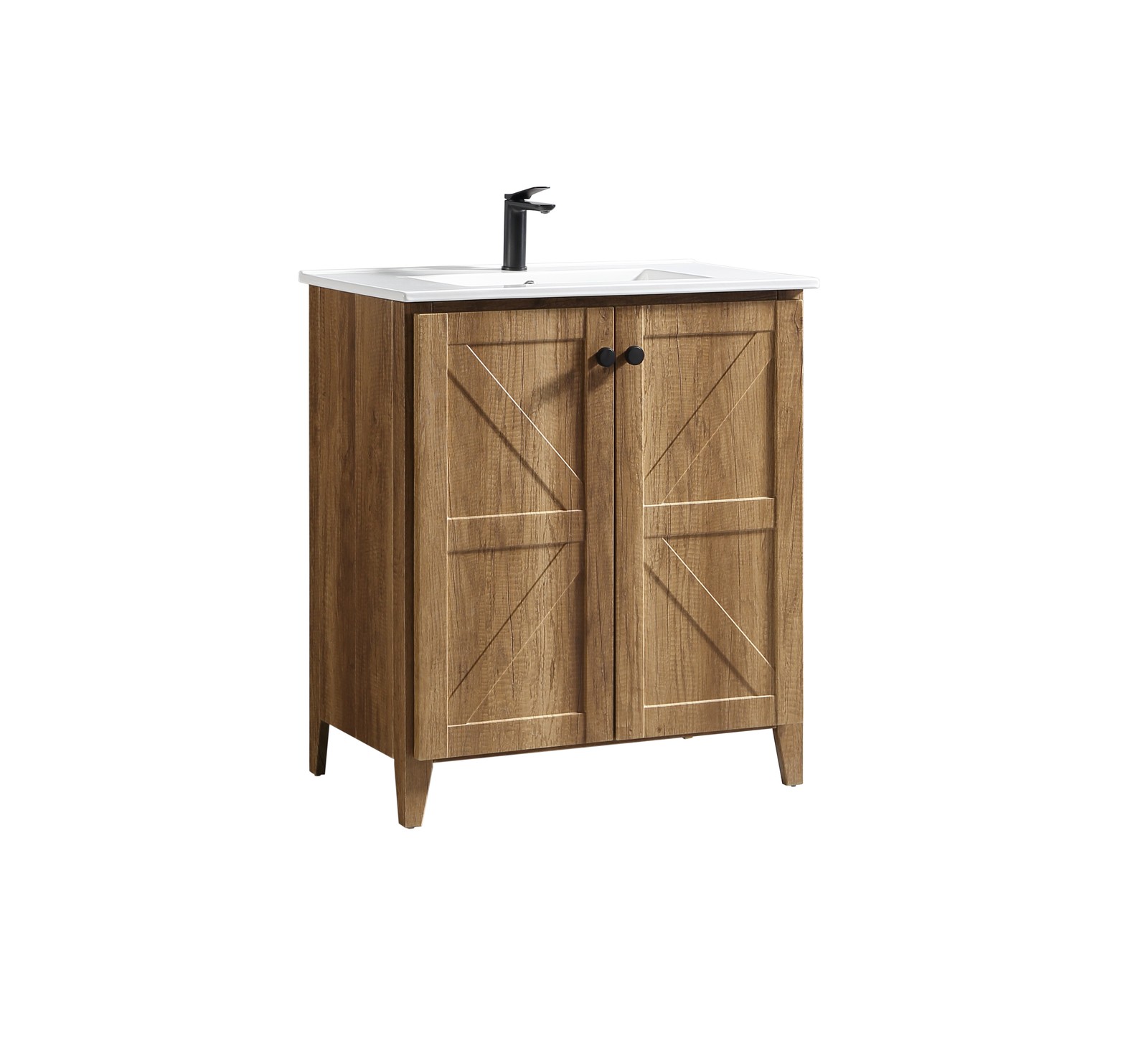 30″ Golden Oak Folding Floor Cabinet With Ceramic Sink Modern Storage Cabinet