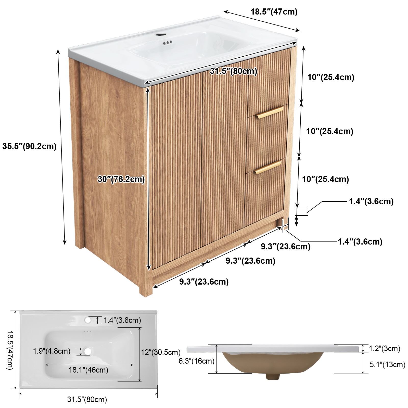 31″ Bathroom Vanity with Sink Bathroom Cabinet with Shelf Storage and Drawer