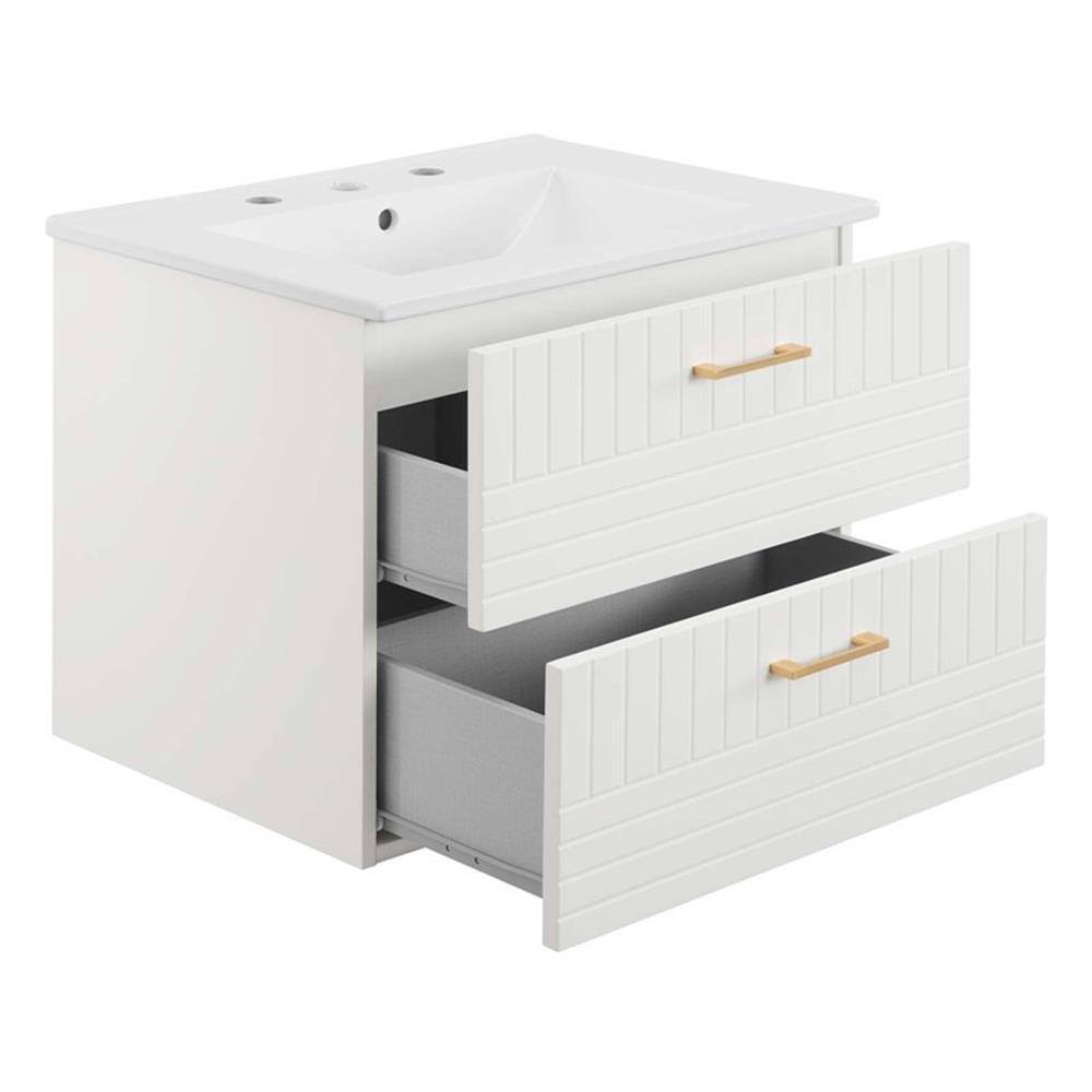 Modway Daybreak 24″ Modern Wood/Ceramic Bathroom Vanity in White