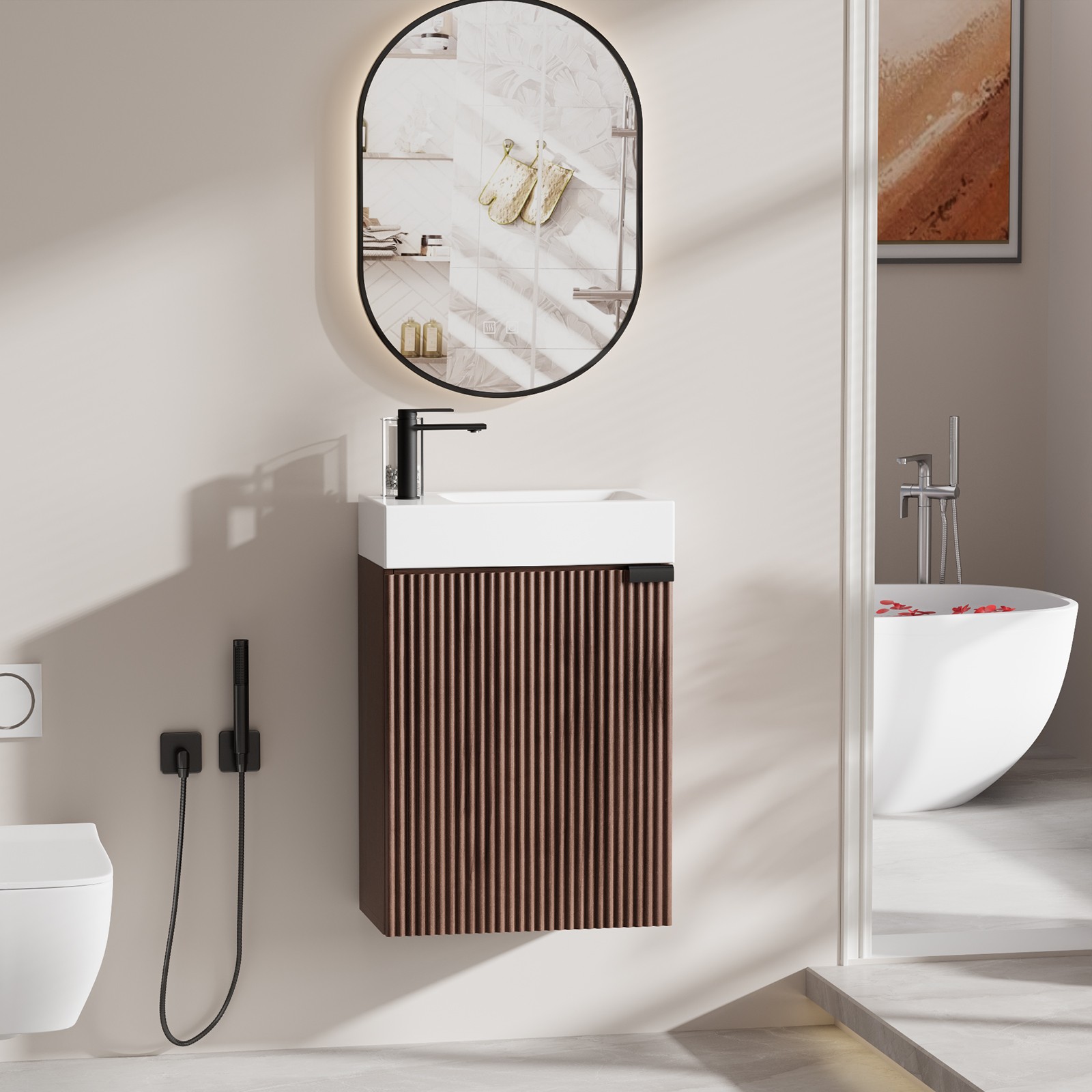 16″ Bathroom Vanity with Sink & Door Floating Cabinets Vanity for Small Space US