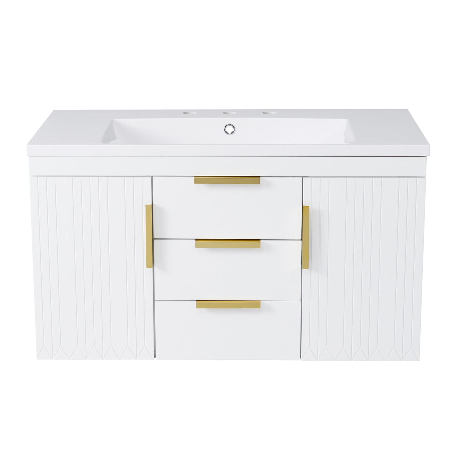 36″ Floating Bathroom Vanity Cabinet with 2 Drawers, Solid Wood, White