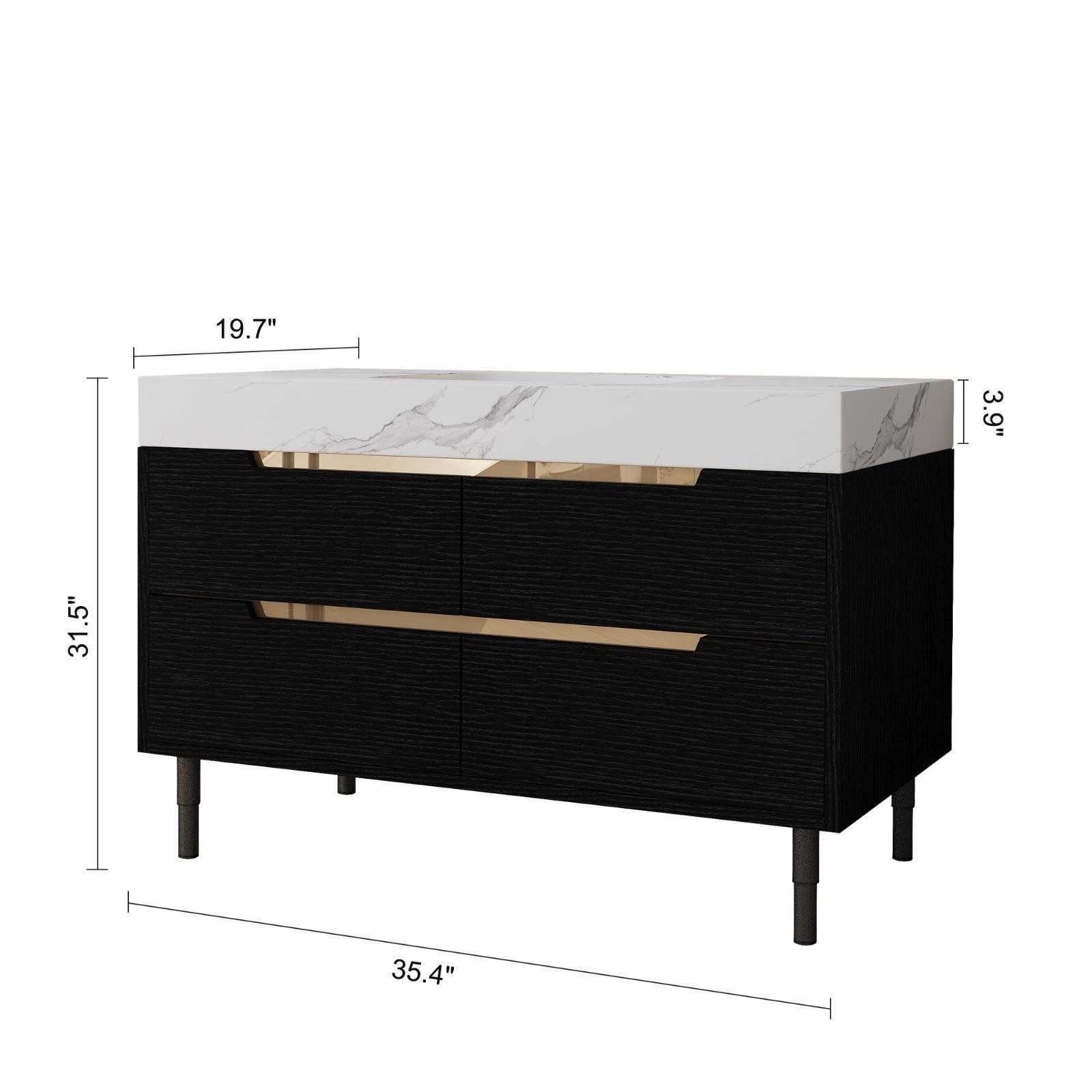 Solid Wood Waterproof Bathroom Vanity with Sintered Stone Top Modern Ceramic