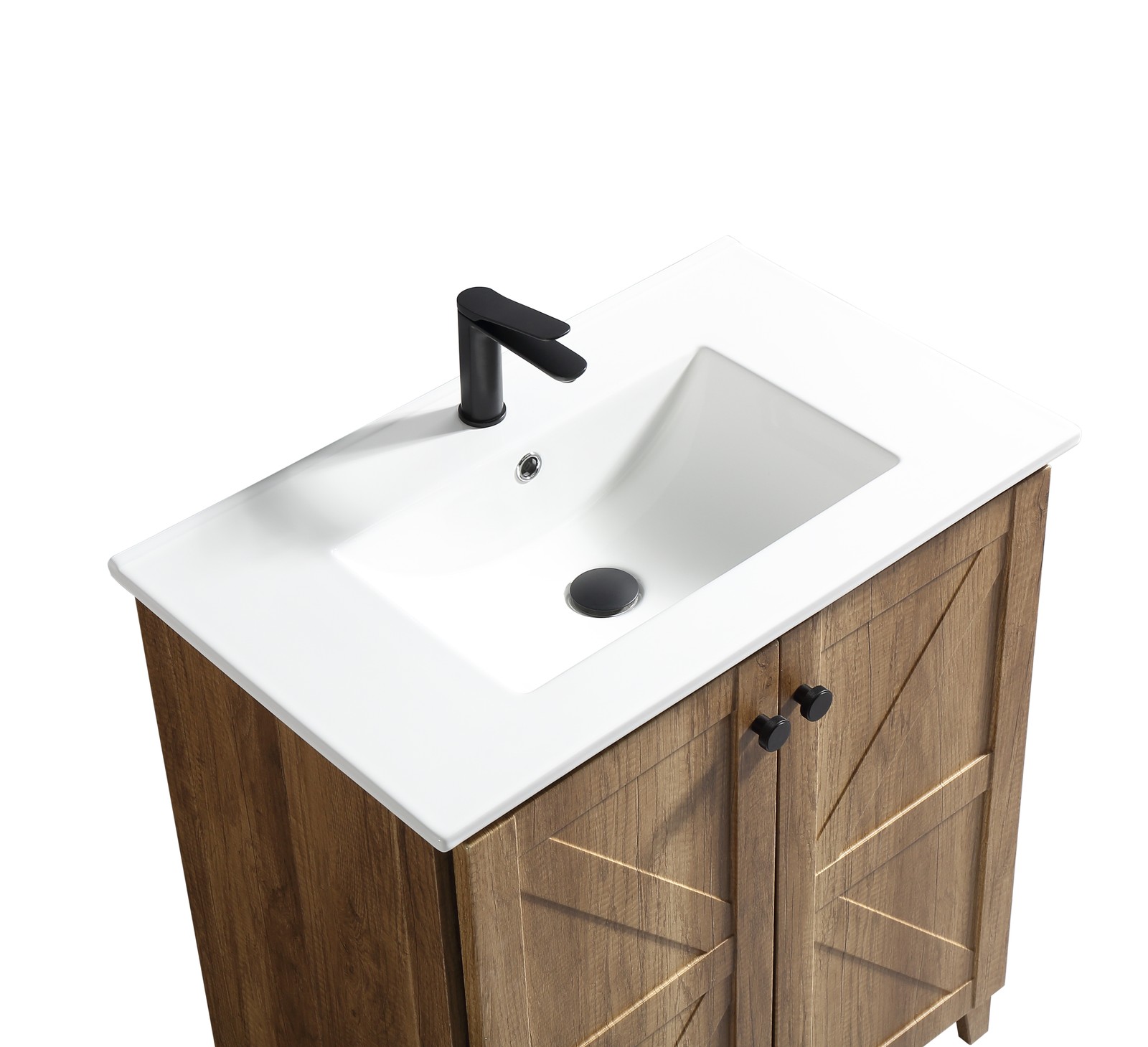 30″ Golden Oak Folding Floor Cabinet With Ceramic Sink Modern Storage Cabinet