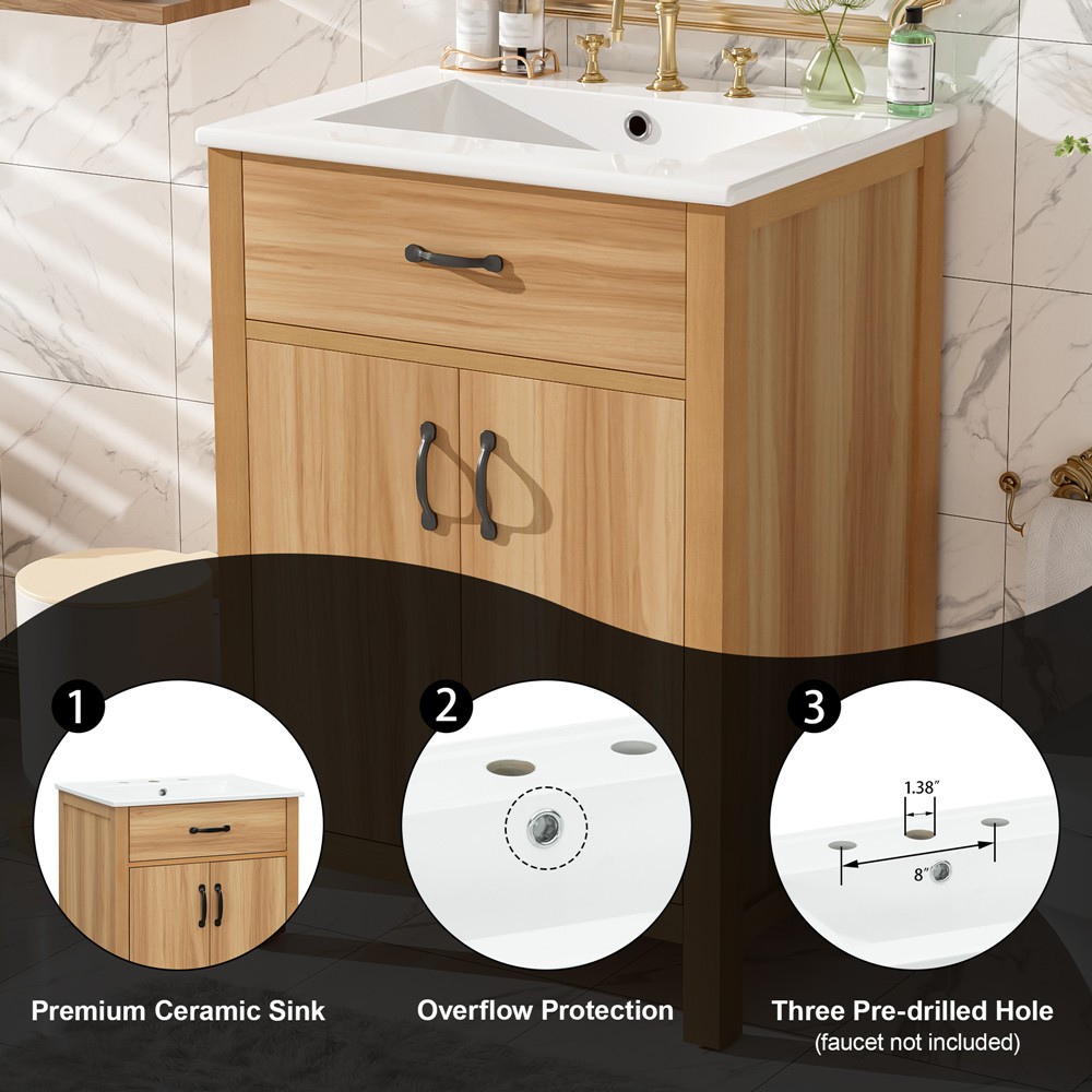 24″ 30″ Bathroom Vanity w/Sink, Freestanding Vanity Storage Door Cabinet, Drawer
