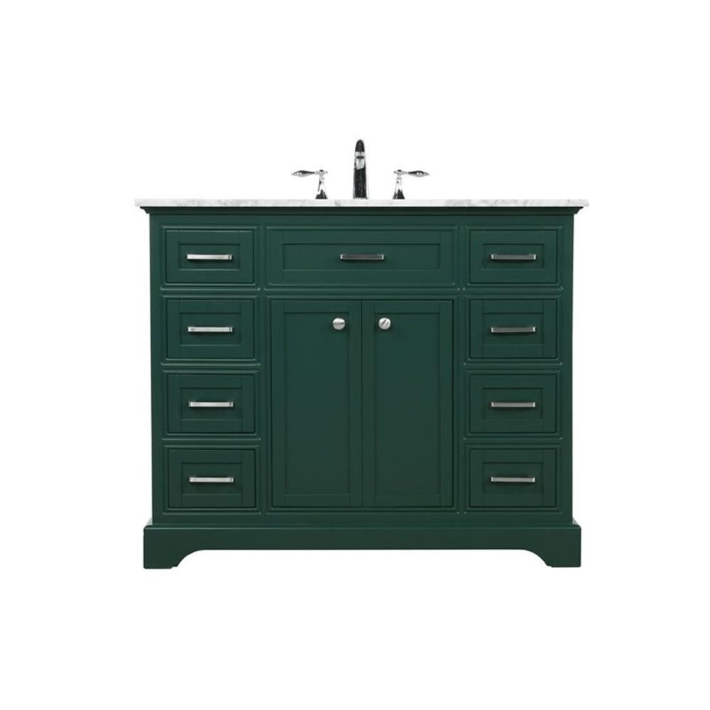 Elegant Decor Americana 42″ Metal MDF Marble Single Bathroom Vanity in Green