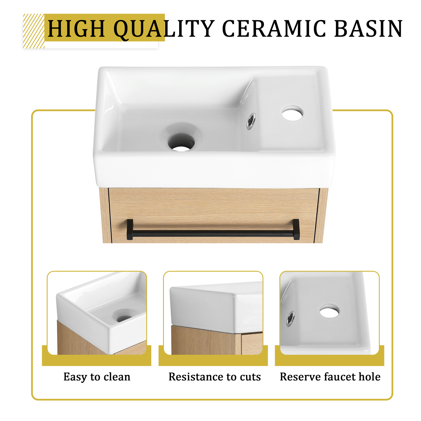 16” Floating Wall-Mounted Bathroom Vanity with Ceramic Sink For Small Bathroom