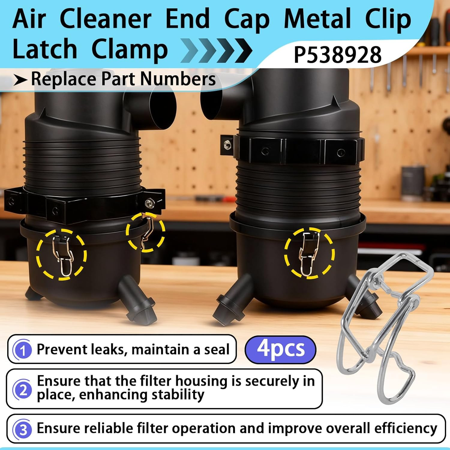 4PCS P538928 Air Cleaner End Cap Metal Clip Latch Clamp Compatible with Dona-Lds