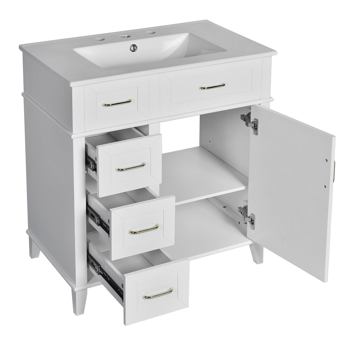 30″ Bathroom Vanity w/Sink, 3 Drawers, Freestanding Vanity Cabinet, Adjust Shelf