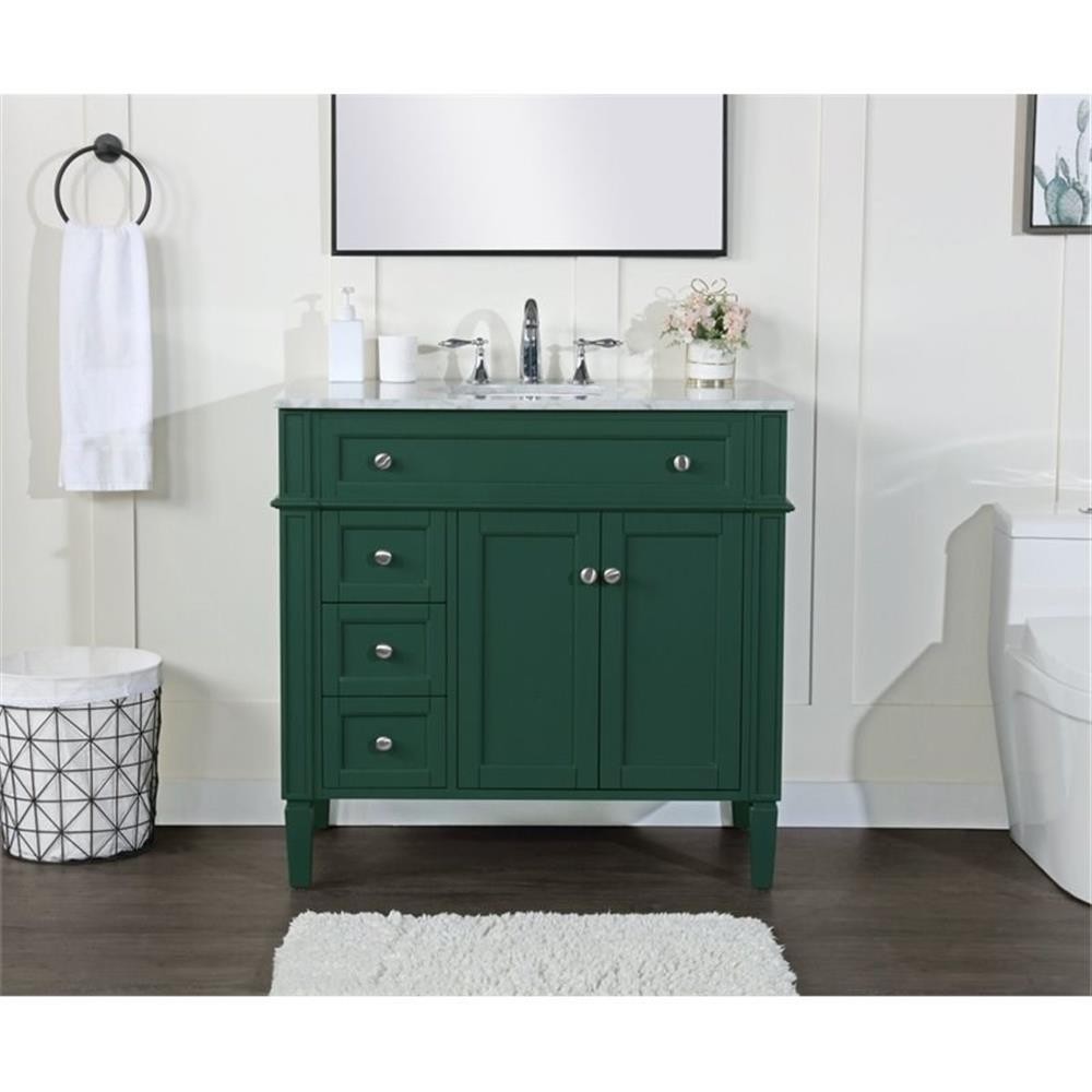Elegant Decor Park Avenue 36″ Metal MDF Marble Single Bathroom Vanity in Green