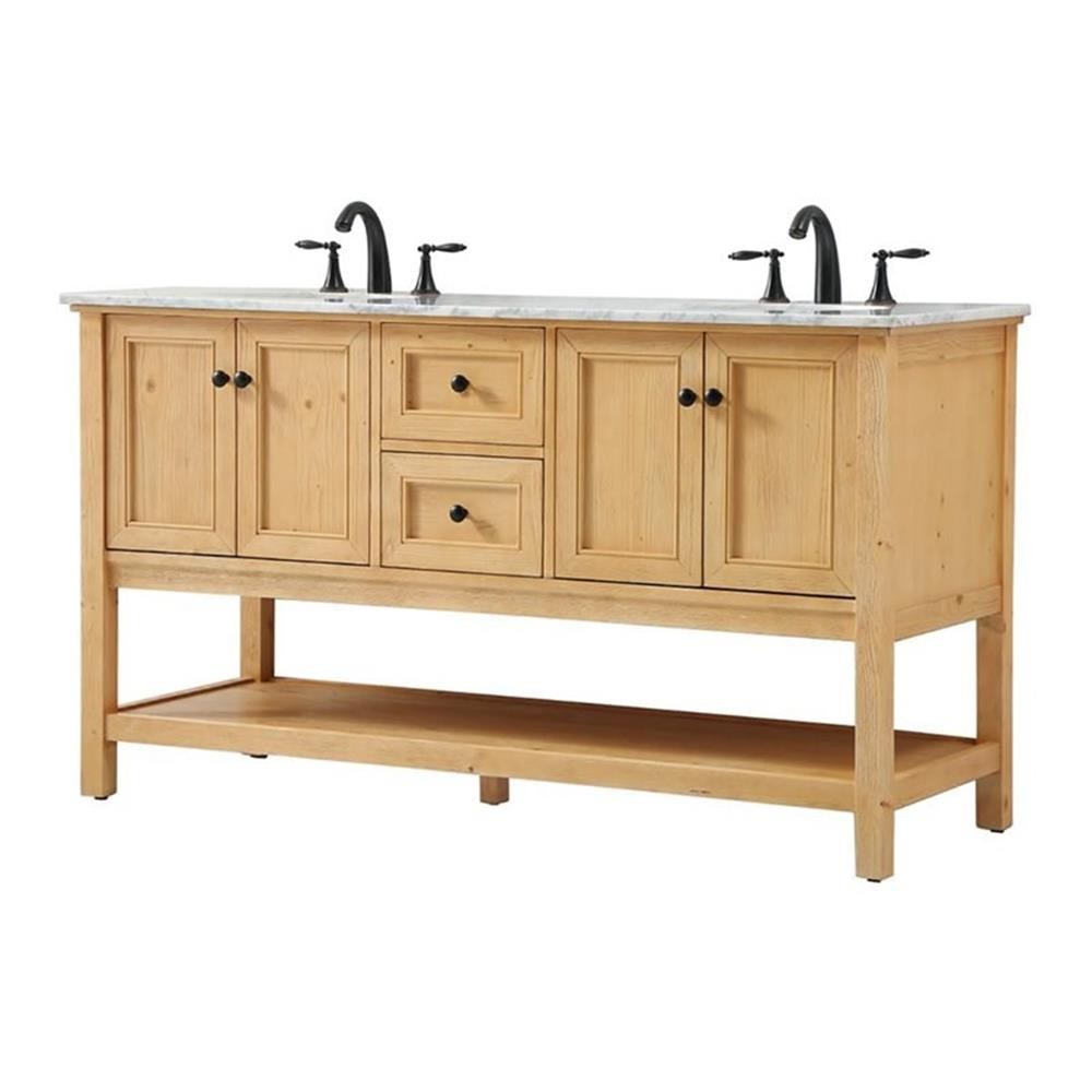 Elegant Decor Metropolis 60″ Aluminum MDF Double Bathroom Vanity in Natural Wood