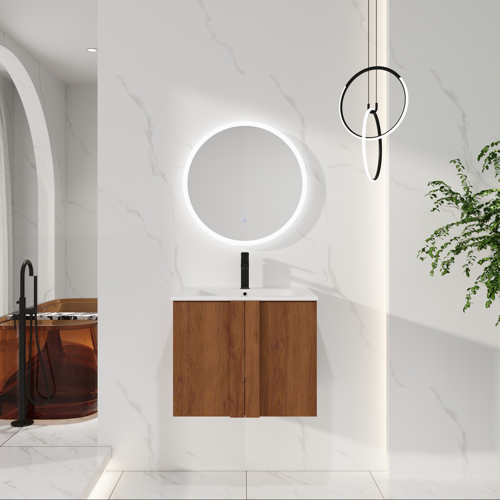 24″ Floating Bathroom Vanity with Sink Combo, Brown Ebony Cabinet