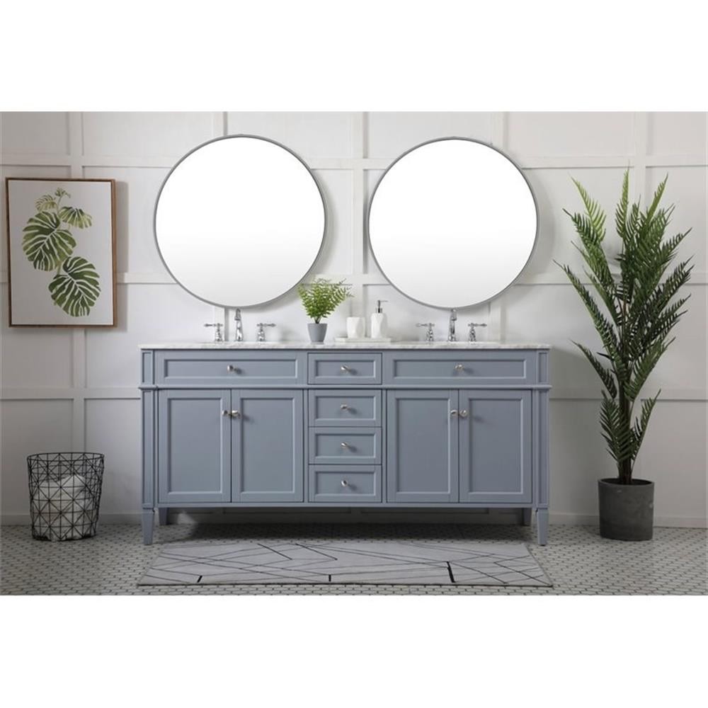 Elegant Decor Park Avenue 72″ Metal MDF Marble Double Bathroom Vanity in Gray