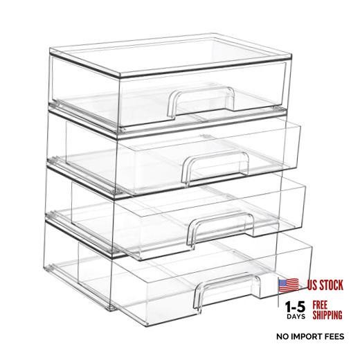 12.1”W Clear Stackable Storage Drawers,4 Pack Acrylic Plastic 4pack Wide