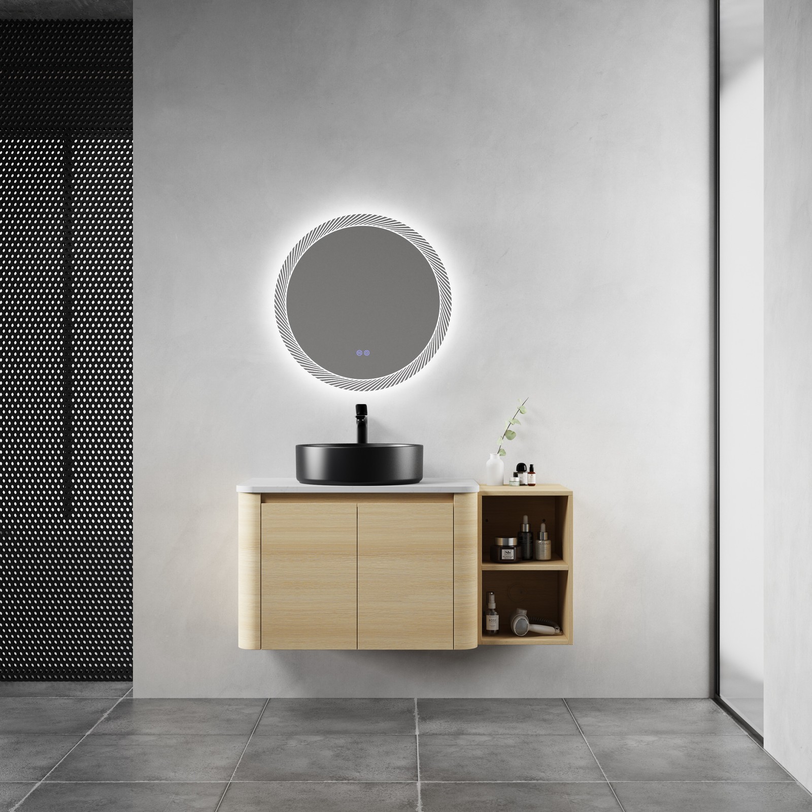 42in Plywood Floating Bathroom Vanity W/Black Ceramic Basin Sink Storage Shelves