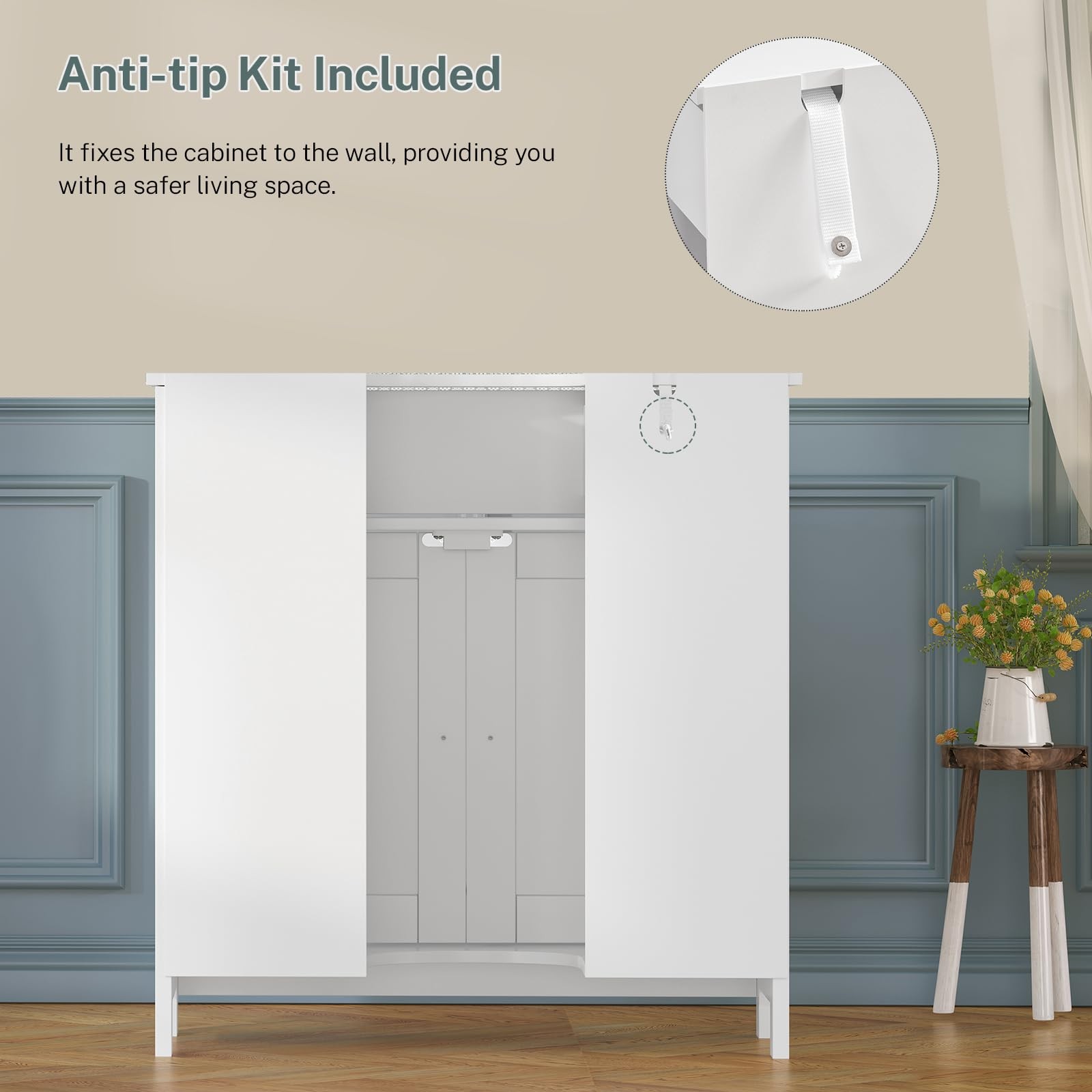 Pedestal Sink Storage Cabinet with 2 Doors and Drawer, Bathroom Sink Cabinet,…