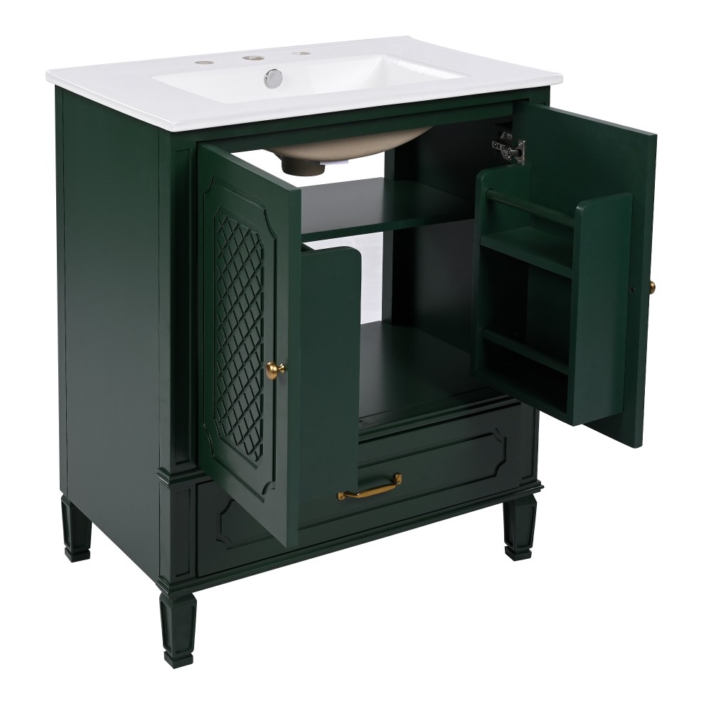 30″ Bathroom Vanity with Sink Vintage Style, Multi-functional Storage Space