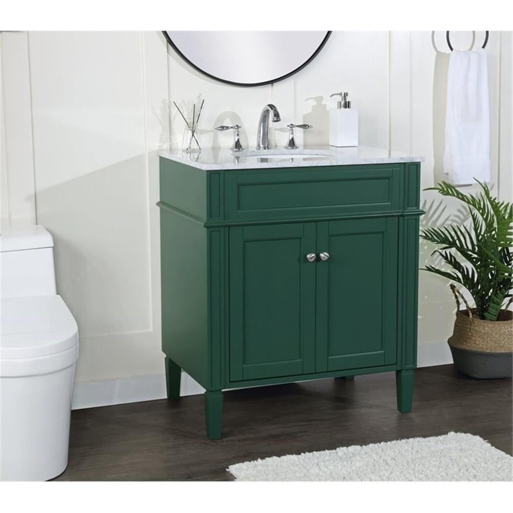 Elegant Decor Park Avenue 30″ Metal MDF Marble Single Bathroom Vanity in Green
