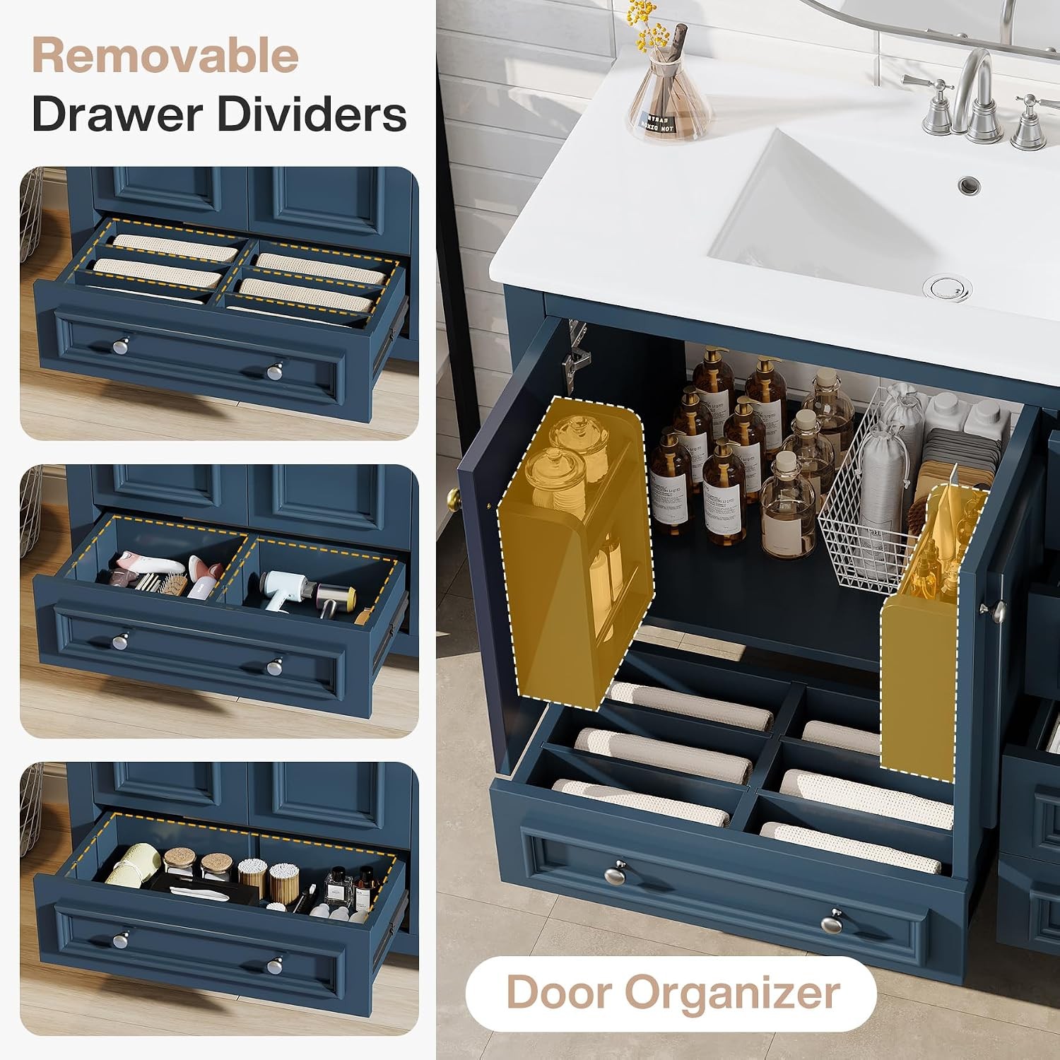 36″Bathroom Vanity with Sink, Freestanding Bathroom Vanities Cabinet w/ 4 Drawer