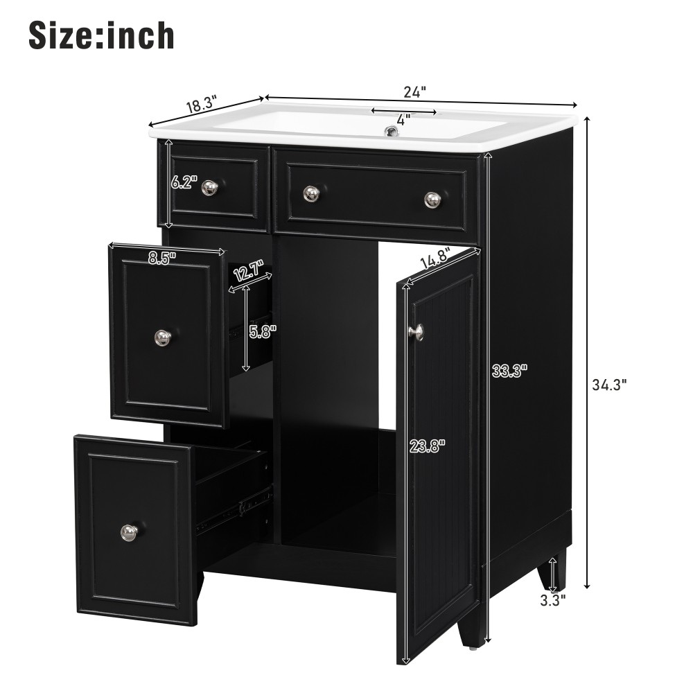 Bathroom Vanity with Ceramic Sink Features 2 Drawers and 1 Door