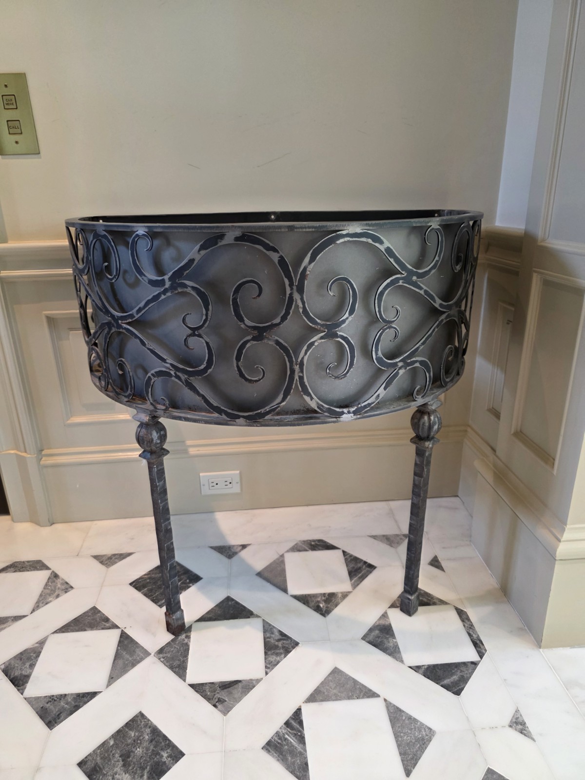 Wrought Iron Powder Room Bathroom Console Vanity With Marble Top