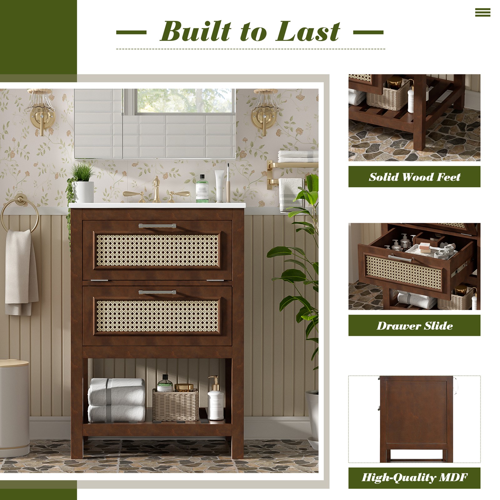 FUNIDEE 24″ Bathroom Vanity with Ceramic Sink Storage Cabinet with Single Sink