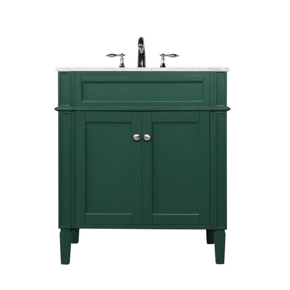 Elegant Decor Park Avenue 30″ Metal MDF Marble Single Bathroom Vanity in Green