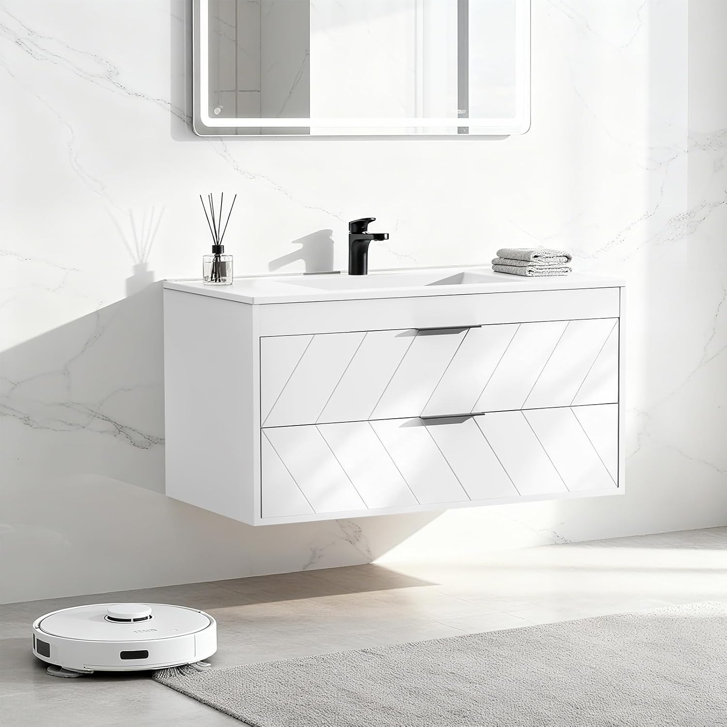 36 Inch Bathroom Vanity with Sink, Modern Floating Bathroom Vanity with Resin Si