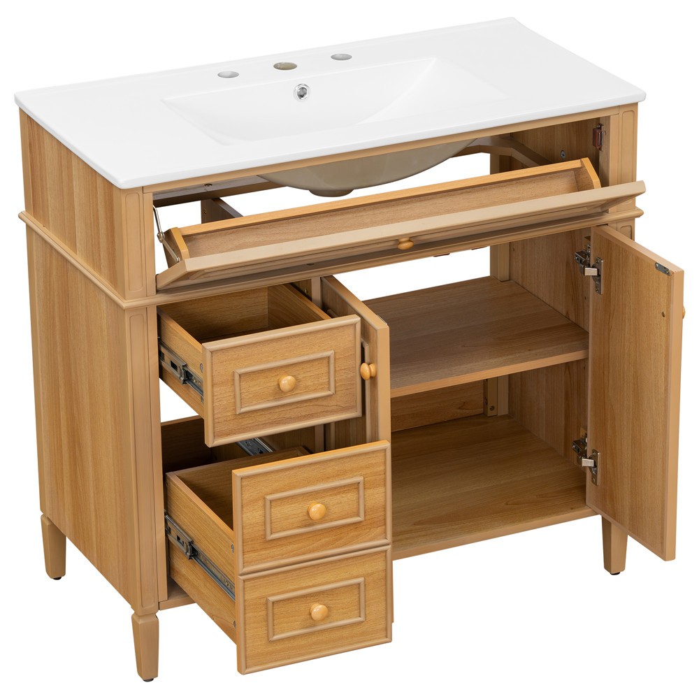 36″ Bathroom Vanity Freestanding Storage Bath Cabinet w/ Sink,3 Drawers, 2 Doors