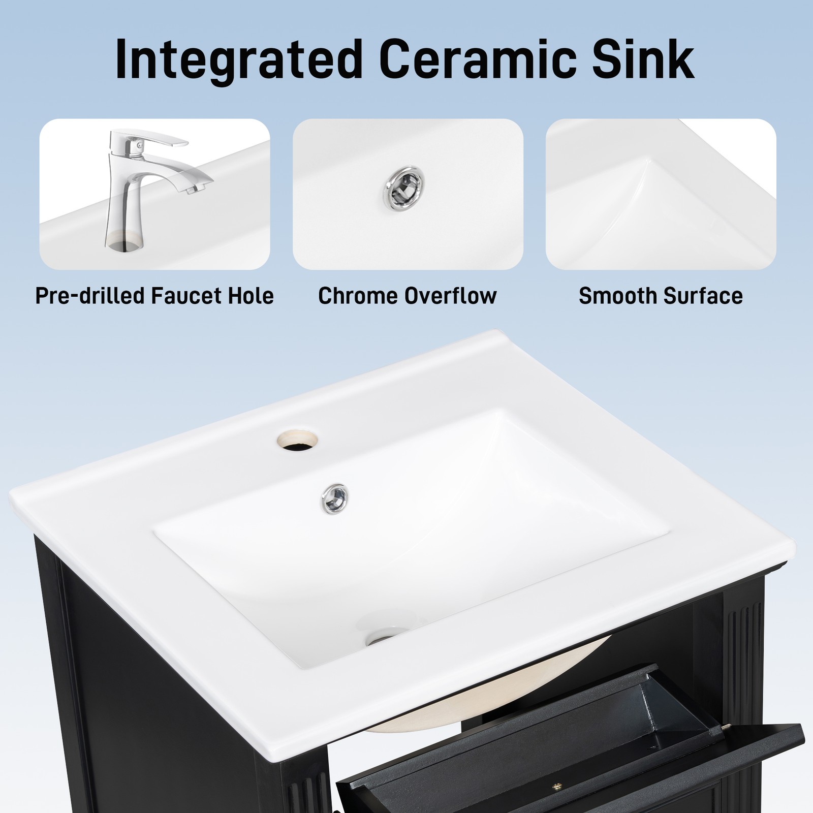 20″ Bathroom Vanity w/Ceramic Sink Modern Storage Cabinet w/Adjustable Shelf