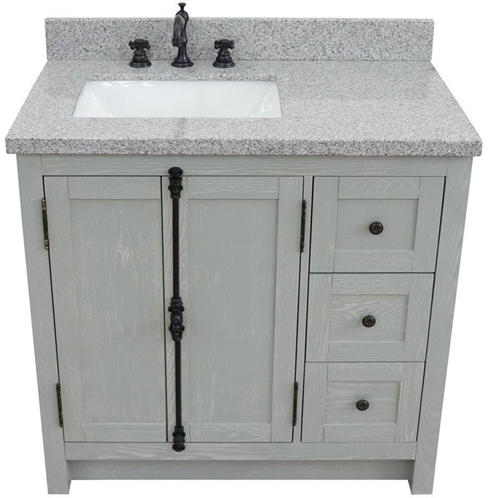 Plantation 37″ Solid Wood Single Wooden Vanity with Left Rectangle Sink in Ash
