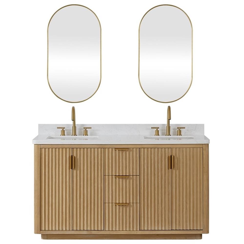 Cadiz 60″ Double Bathroom Vanity in Washed Ash Grey w/Lightning White top&Mirror