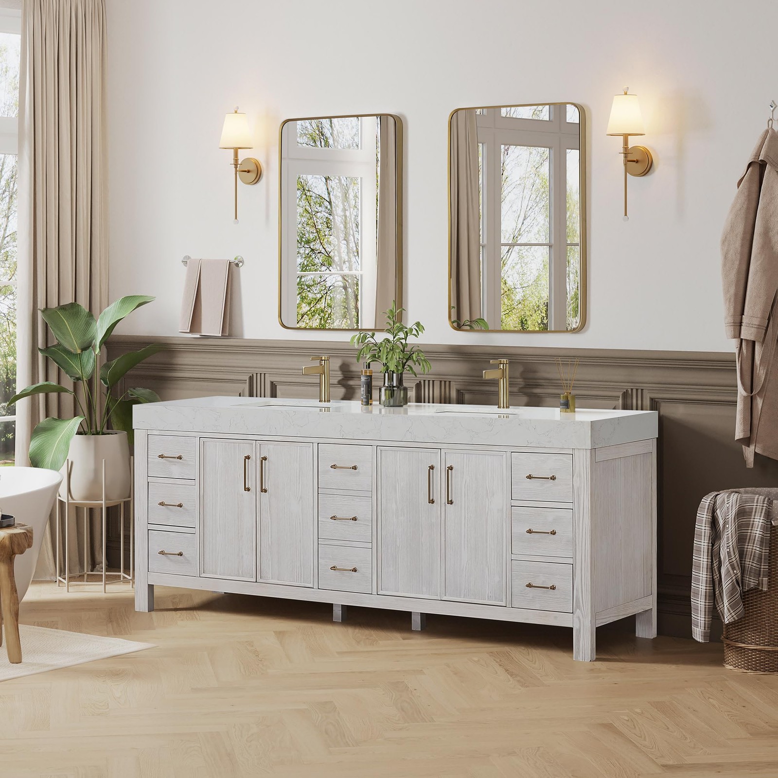 Miseno MV-LEON84-LWT-FB León 84″ Free Standing Double Basin Vanity Set