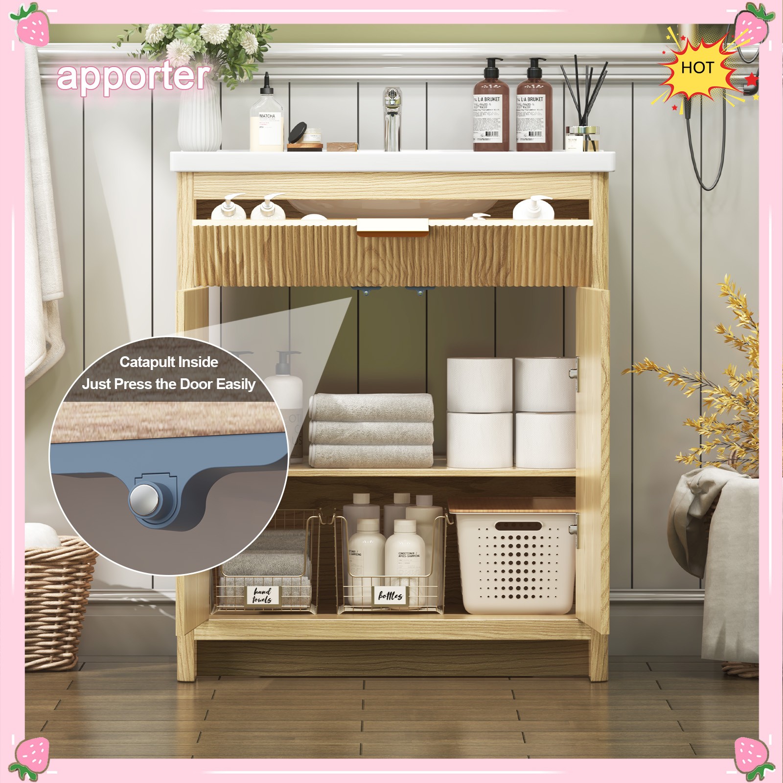 31.5 in Bathroom Vanity with Ceramic Sink Freestanding Storage Cabinet with Door