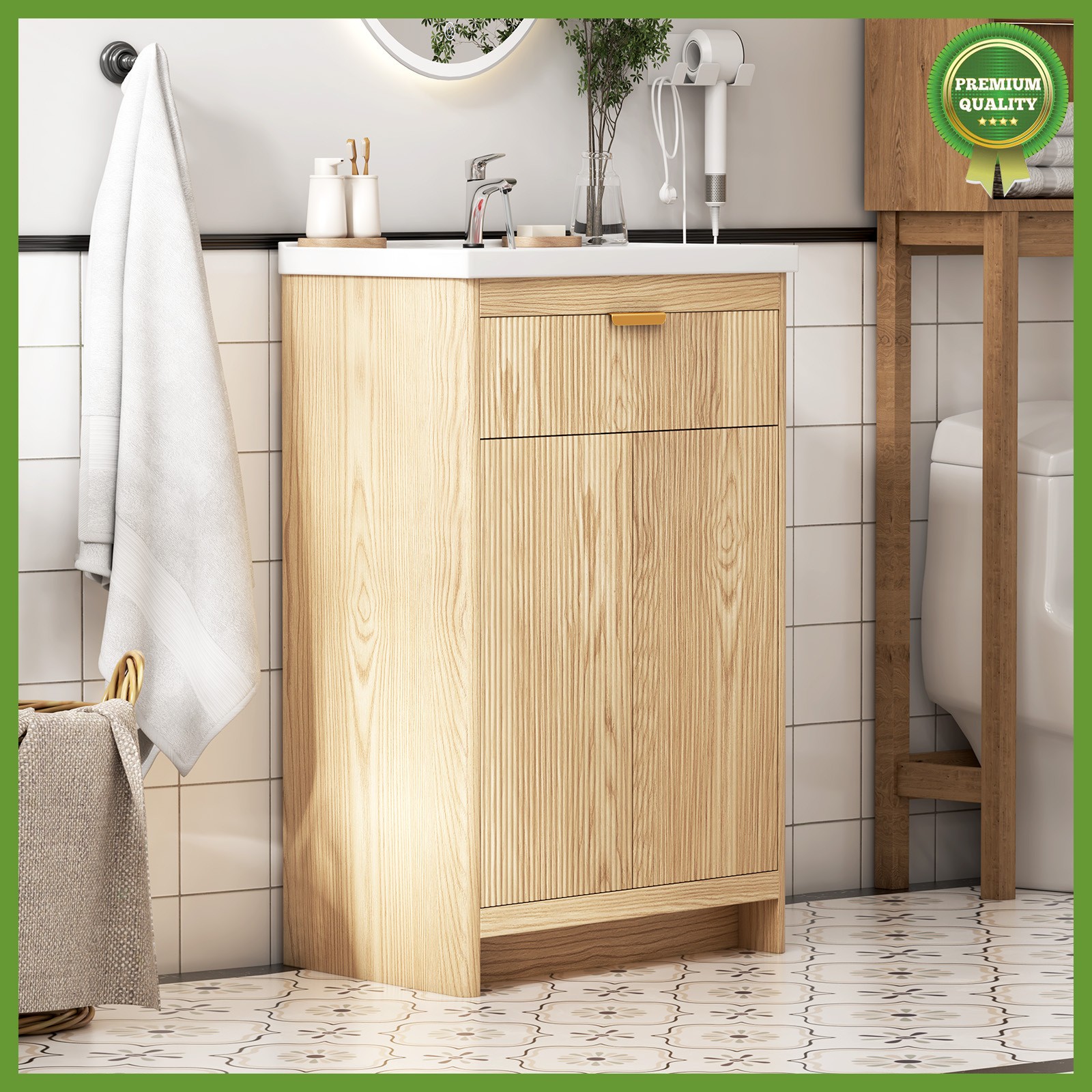 Bathroom Vanity Cabinet with Ceramic Sink Combo Bathroom Cabinet with 2 Doors