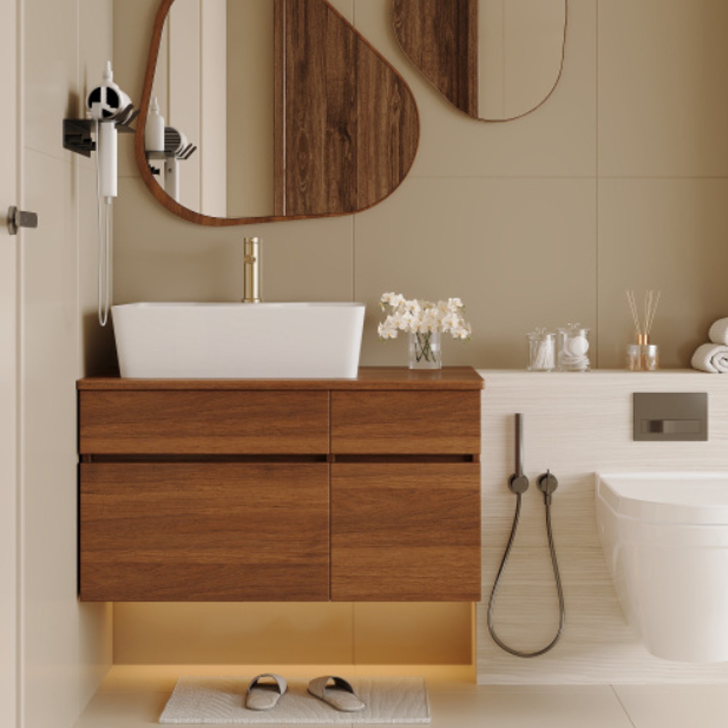 Modern Look 31.5”W x 20.9”H Bathroom Vanity Durable White Walnut Vanity Sink