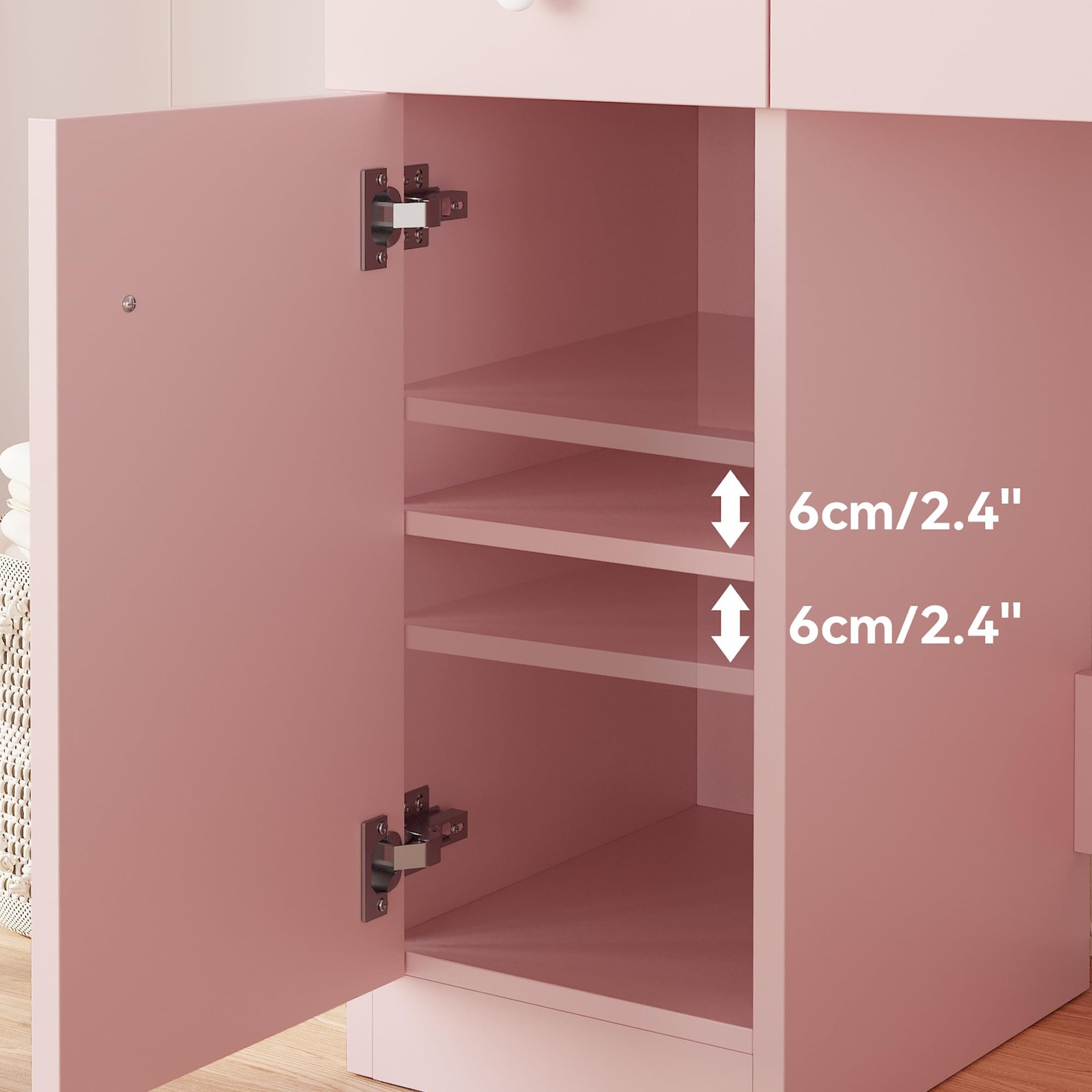 LED Lighted Vanity Desk Set with Mirror Power Outlet Drawers Cabinet Stool Pink