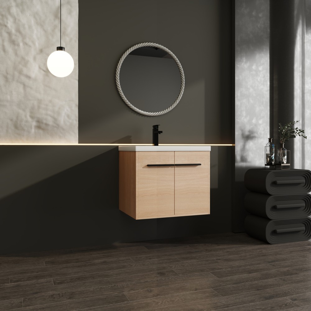 LEVISTAR Oak 24 Inch Bathroom Vanity with resin Countertop Sink
