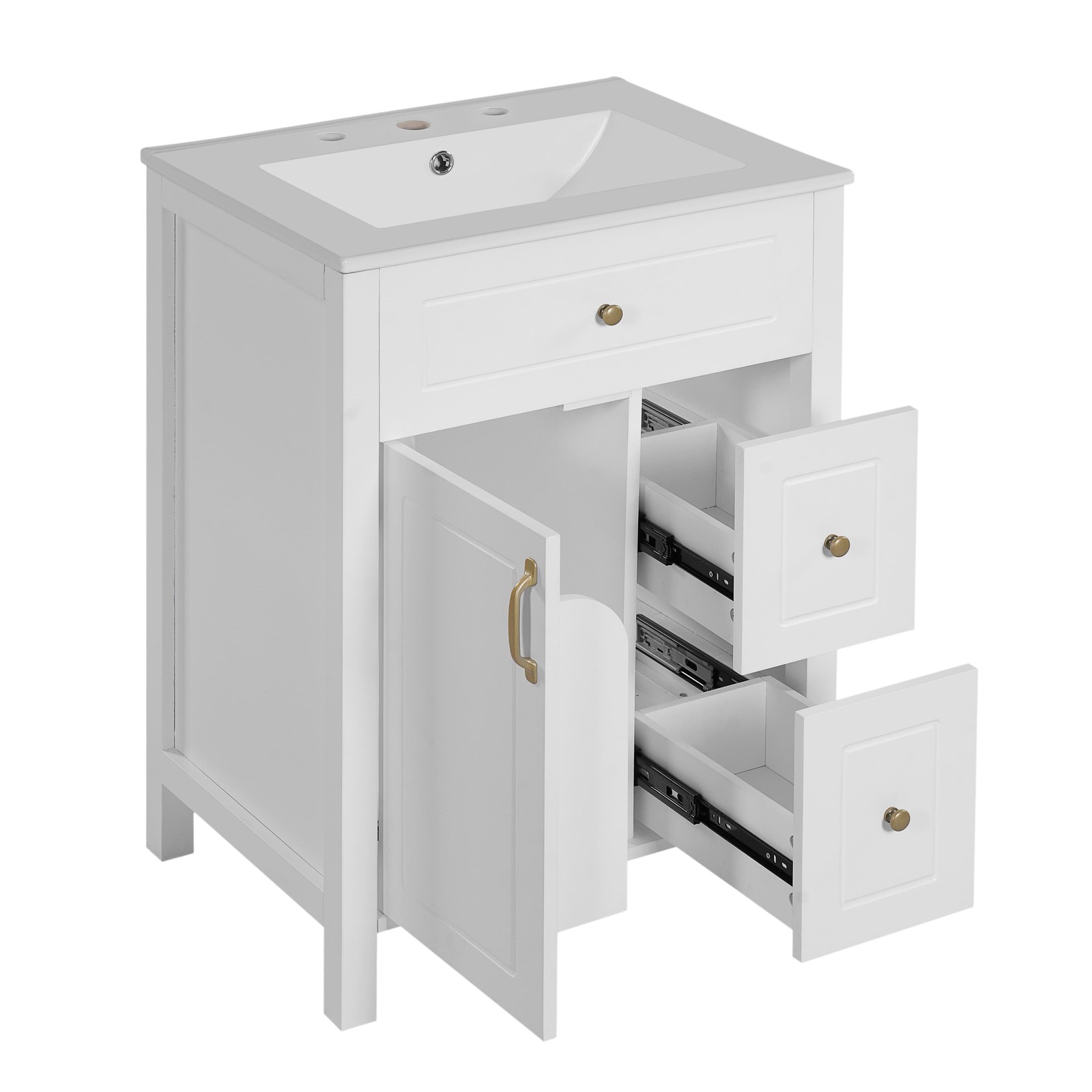 24″ Bathroom Vanity with Ceramic Sink, Modern Storage Cabinet w/Soft Close Door